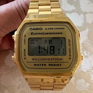 CASIO Digital Vintage Gold-Tone Stainless Steel Bracelet Watch 39x39mm
